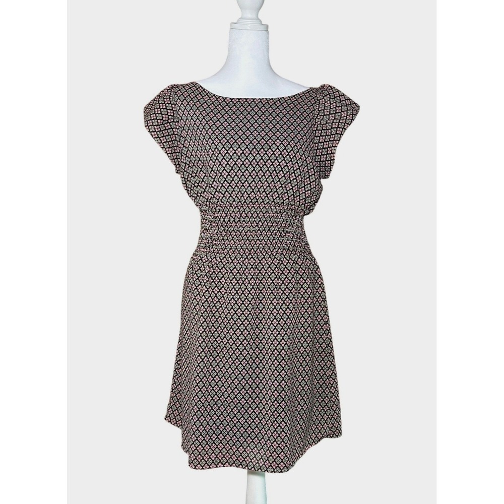 Olive Street Casual Geometric Smocked Waist Dress Womens Large Black Pink